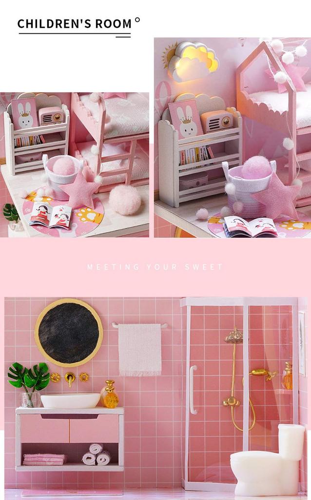 moin moin Dollhouse Miniature DIY Kit Set Dream Modern Style Fancy Scale Medium LED Light Acrylic Case Included 2008DH195 [English Instructions]