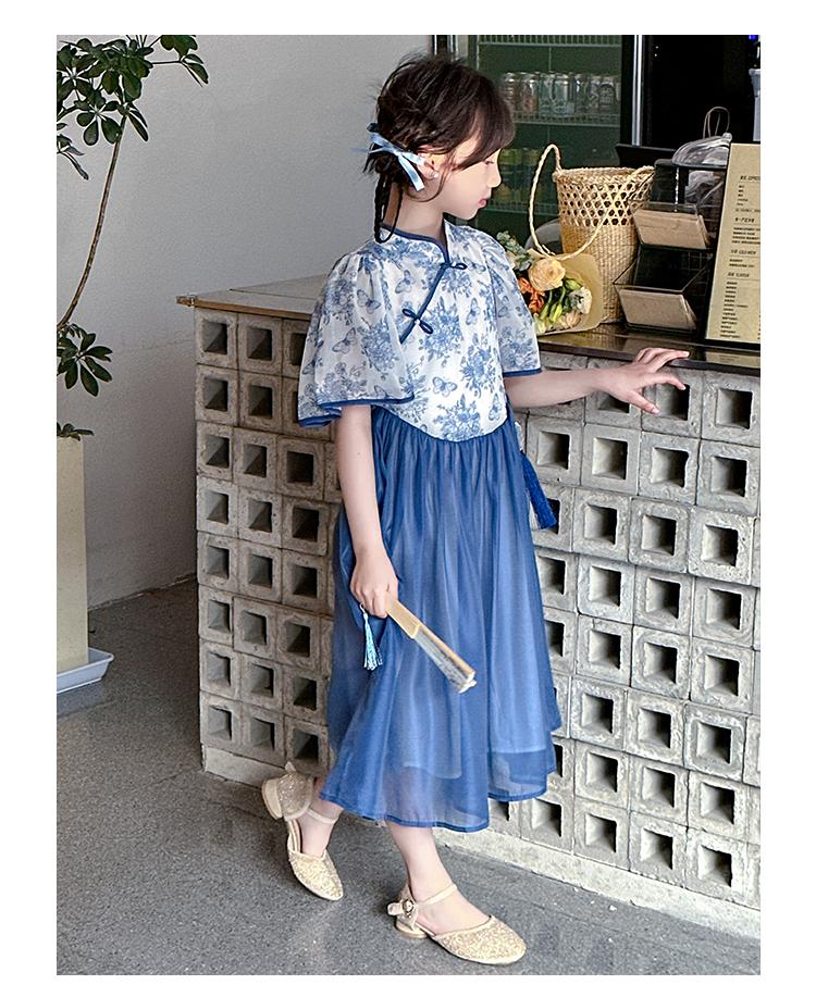 Girls' cheongsam dress 2026 new summer children's Chinese style blue and white porcelain Hanfu ancient style summer princess dress