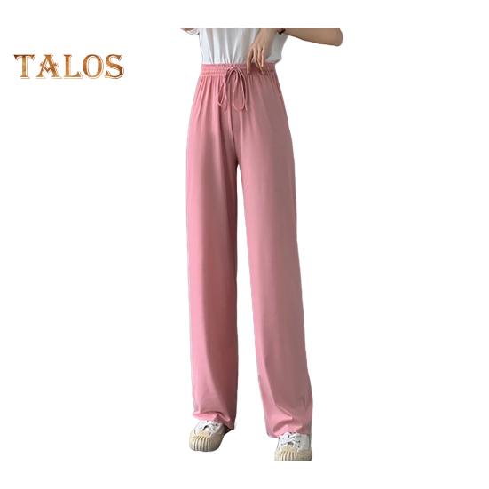 Женские повседневные брюки с эластичной кулиской и высокой талией, широкие длинные брюки, однотонные тонкие брюки для отдыха