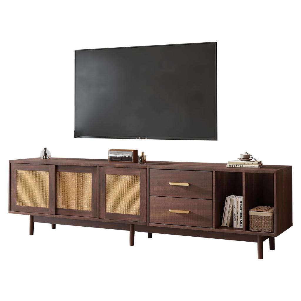 TV Ständer, Lowboard TV Board Schublade, Offene Staufächer, TV-Schrank Landhausstil Sideboard, Fernsehschrank Wohnzimmer Esszimmer, 190cm, Braun