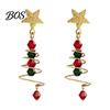 Elegant Winter Party Jewelry 1 Pair Christmas Dangle Earrings for Women, Glitter Star Spiral Faux Festive Long Pendant Crystal Beads Tree Shaped