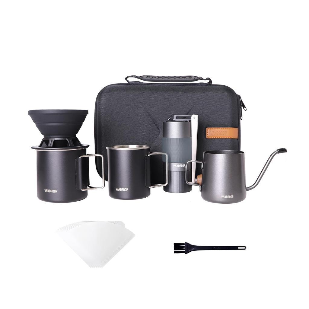 Vandroop Кемпинг Кофе Складной Ручной Кофемолка Дорожный Кофе Фильтр Нержавеющая Сумка Для Хранения Удобный Для Ношения Набор, Открытый, Маленький, Ручной, Мельница,