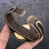 Natural Cameo, Moonstone Gemstone Copper Wire Wrap Cuff Bangle Adjustable A6O57