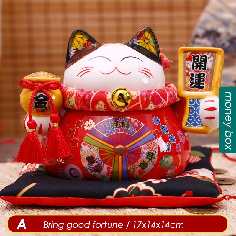 6,6-дюймовая керамическая копилка для монет Maneki Neko, удачливая кошка, копилка, украшение для дома, центральное украшение