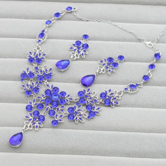 Элегантный сине-серебристый акриловый комплект ожерелья и серег-подвесок с цветочным узором для свадеб и торжественных мероприятий