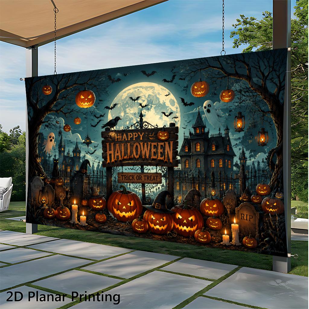 1 piece of 2D flat banner, Halloween pumpkin night party 4, indoor and outdoor courtyard decoration backdrop fabriczyc