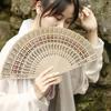 Wooden Folding Fan Chinese Style Hollow Ribs Portable Summer Hand Held Fan Decoration