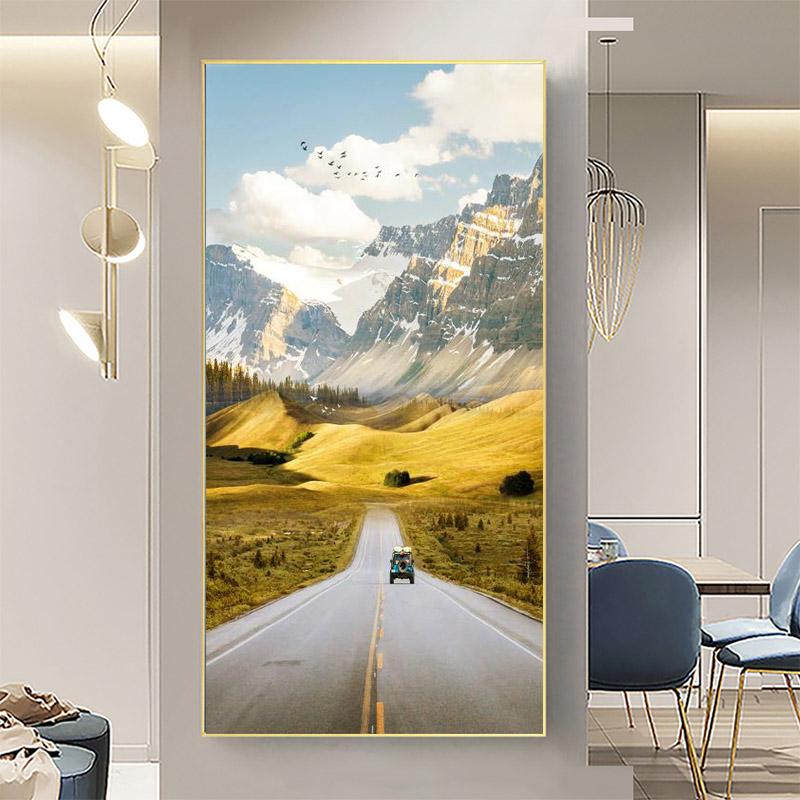 Абстрактные золотые пейзажи, горная дорога, холст, живопись, постеры и принты, настенные художественные картины для гостиной, домашний декор, без рамки