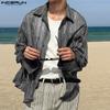 Men Casual Loose Lapel Long Sleeve Striped Print Shirts Tops
