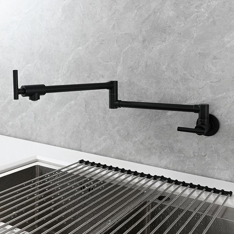 Black Wall Mounted Pot Filler Faucet Swivel Folding Rotary Kitchen Sink Faucet Brushed Gold Single Cooling Sink Tap