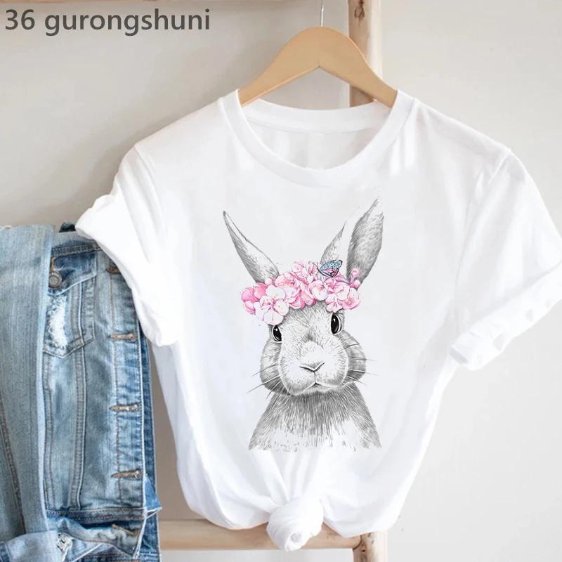 2024 Cute Rabbit Chubby Butt Animal Printed Tshirt Unisex Funny Tshirt Femme Summer Tops Harajuku Shirt Female Tshirt