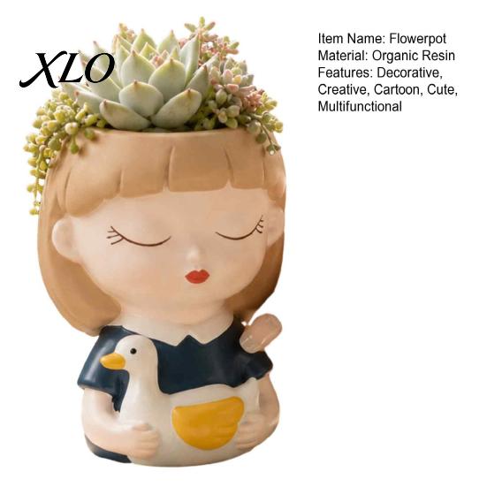 Compact Resin Pot for Windowsill Cute Head Planter, Succulent Little Girl Flower Pot, Human Small Flowerpot Succulents Face Cactus Plants Container,