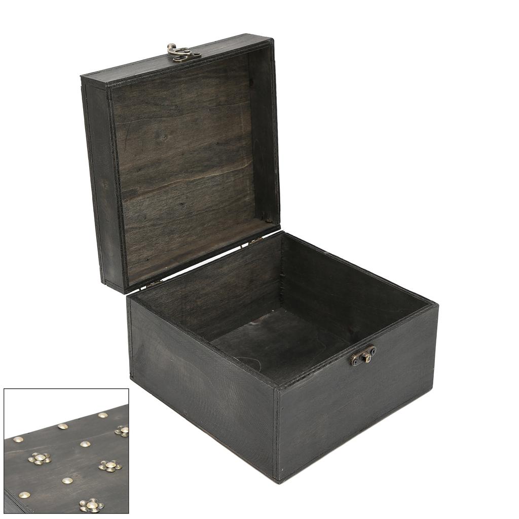Retro Wooden Storage Box Metal Hinge Decorative Treasure Storing Chest Organizer for Home Office