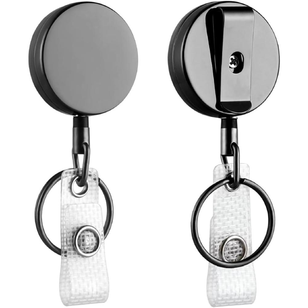 Small Heavy Duty Retractable Badge Holder Reels Metal ID Badge Holders with Belt Clip Key Ring Keychain 62cm UHMWPE Fiber Cord Reinforced ID Strap