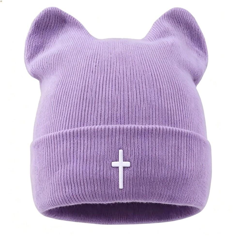 Thickened Cat Ear Beanies Cap Windproof Winter Bomber Hat Cute Knitted Woolen Hat for Women