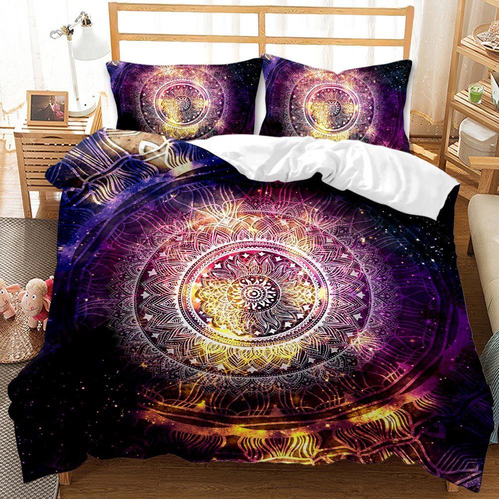 3D Starry Sky Feather Pattern Bedding Set Starry Plate Printed Quilt Cover and Pillow Case 2 or 3 Extra Large AU240 * 270 Home Decoration