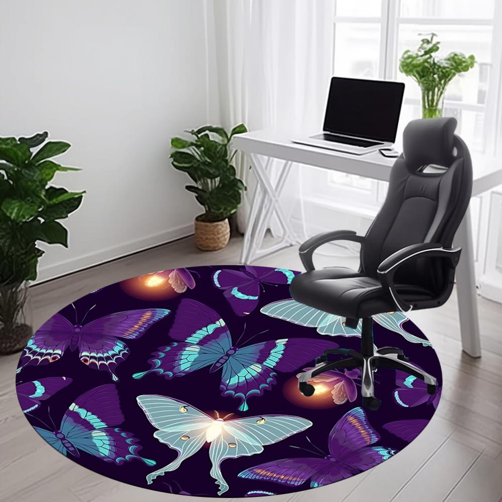 1PC Butterfly Night Light Office Round Rug, Non slip, Soft and Durable Office Rug for Interior Decoration, Perfect for Office