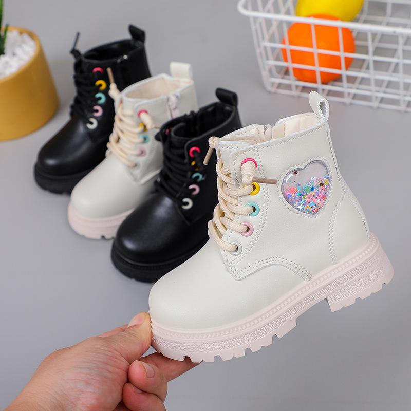 Autumn and Winter New Girls' Short Boots British Style Leather Boots Fleece-lined Girls' Cotton Boots