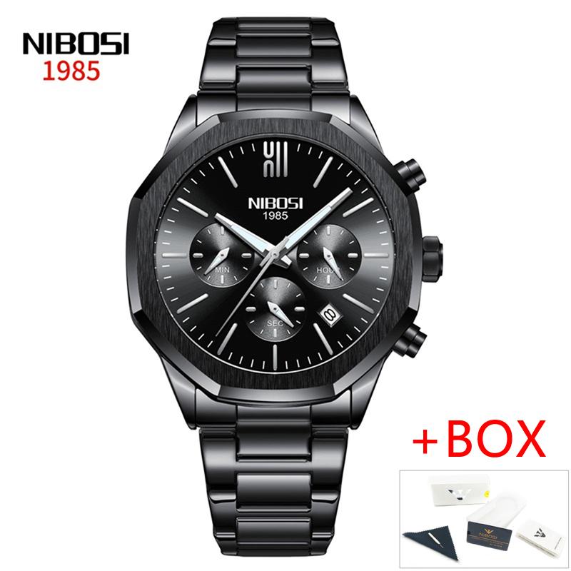NIBOSI Mens Watches Top Brand Luxury Stainless Steel Strap Gold Blue Quartz Watch Waterproof Date Sport Chronograph Wristwatches