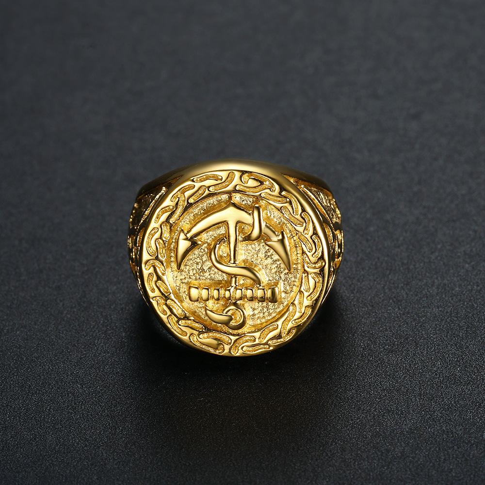 Ретро Якорь Темно-Морской Большое Кольцо Для Мужчин Золото Цвет Панк Готический Рок Кольцо Хип-Хоп Пиратские Байкерские Аксессуары Ювелирные Изделия Мужской Подарок