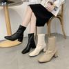 Martin Boots Women's New Women's Boots Winter Square Head Rear Zipper Short Boots Women's Thick Heel Medium Heel Boots Women's Cm
