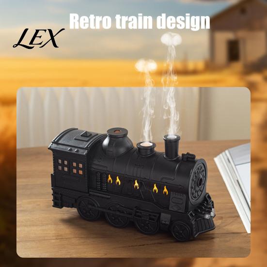 Quiet Humidifier for Nighttime 300ml Vintage Train Aroma Diffuser, Steam Locomotive with Remote & LED Retro Light Light, 2 Mist Modes Timer Essential