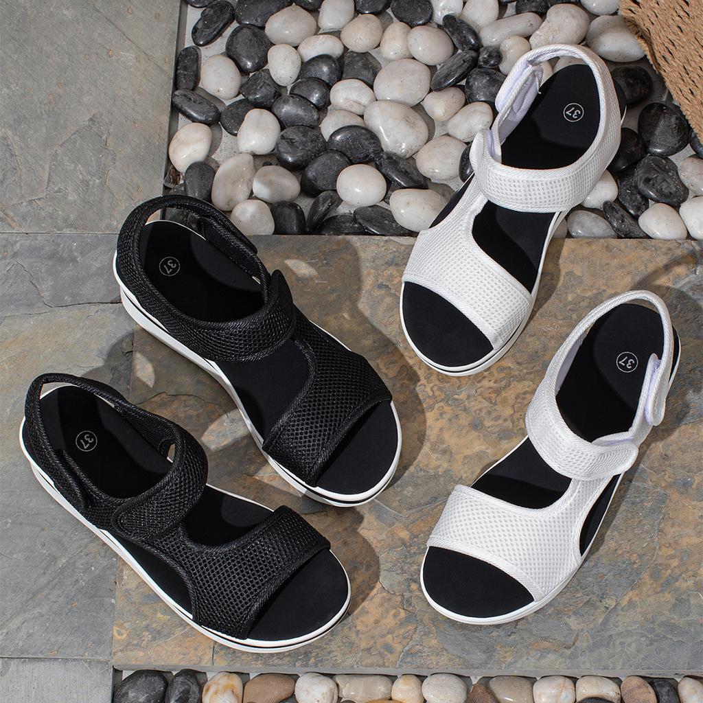 Сандалии большого размера на толстой подошве, новые летние пляжные сандалии с плоской подошвой на липучках, однотонные тканевые