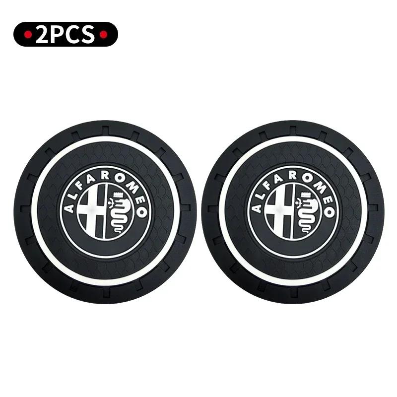 WFMJR1 1/2Pcs Car Coasters Water Cup Holder Pads Cup Slot Non-Slip Mat Accessories For Alfa Romeo Sportiva 156 Stelvio Giulia Giulietta