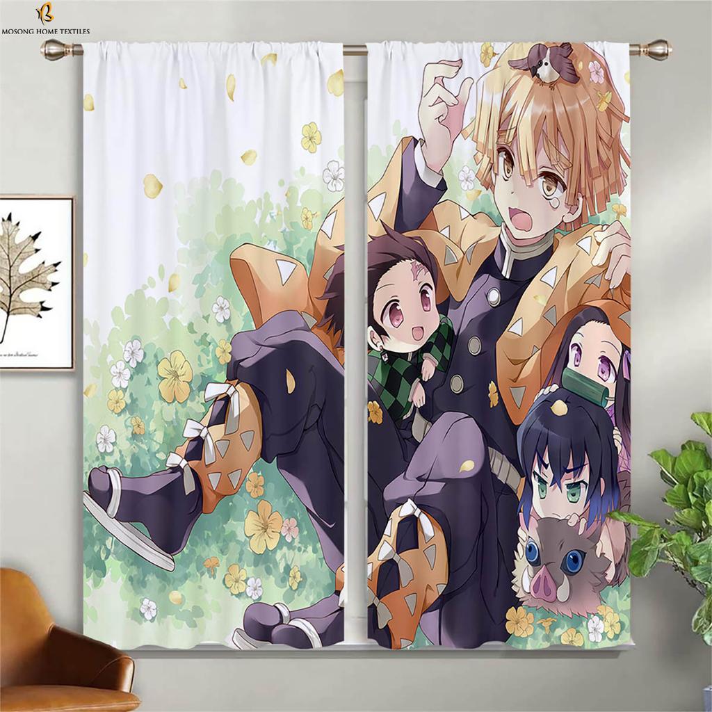 Japanese Anime Cartoon Printed Curtains Suitable For Children's Room, Living Room, Study Room Blackout Curtains 2 Pieces