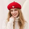 Retro Winter Wool Berets Hat Heart Shape Felt Berets Fashion French Artist Hat  Lady