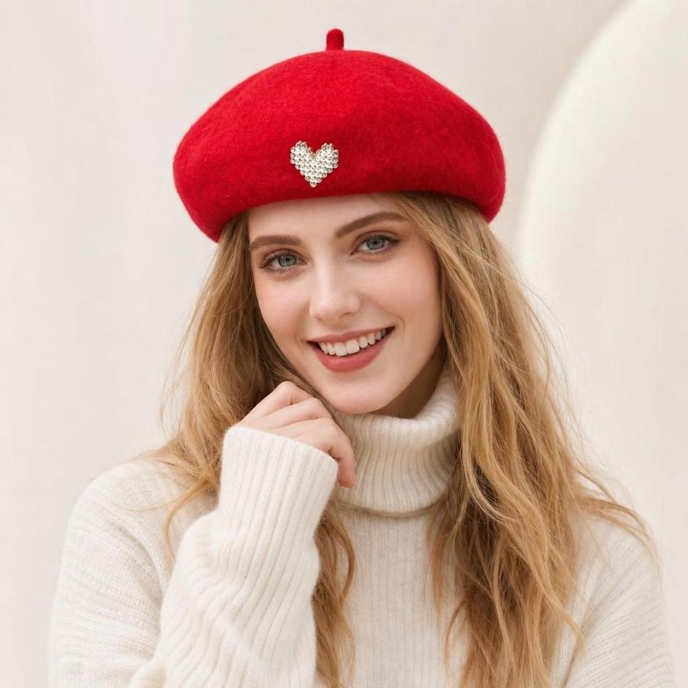 Retro Winter Wool Berets Hat Heart Shape Felt Berets Fashion French Artist Hat Lady