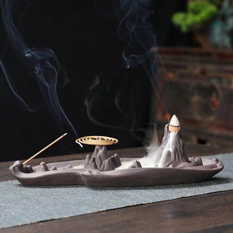 1pc,Purple Clay Multifunction Incense Burner For Incense Stick and Incense Coil,Waterfall Home Decor (Without Incense)