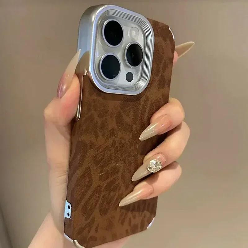 Роскошный мягкий силиконовый кожаный чехол с леопардовым принтом для iPhone 11 12 13 14 15 16 Pro Max 16 Plus противоударный бампер