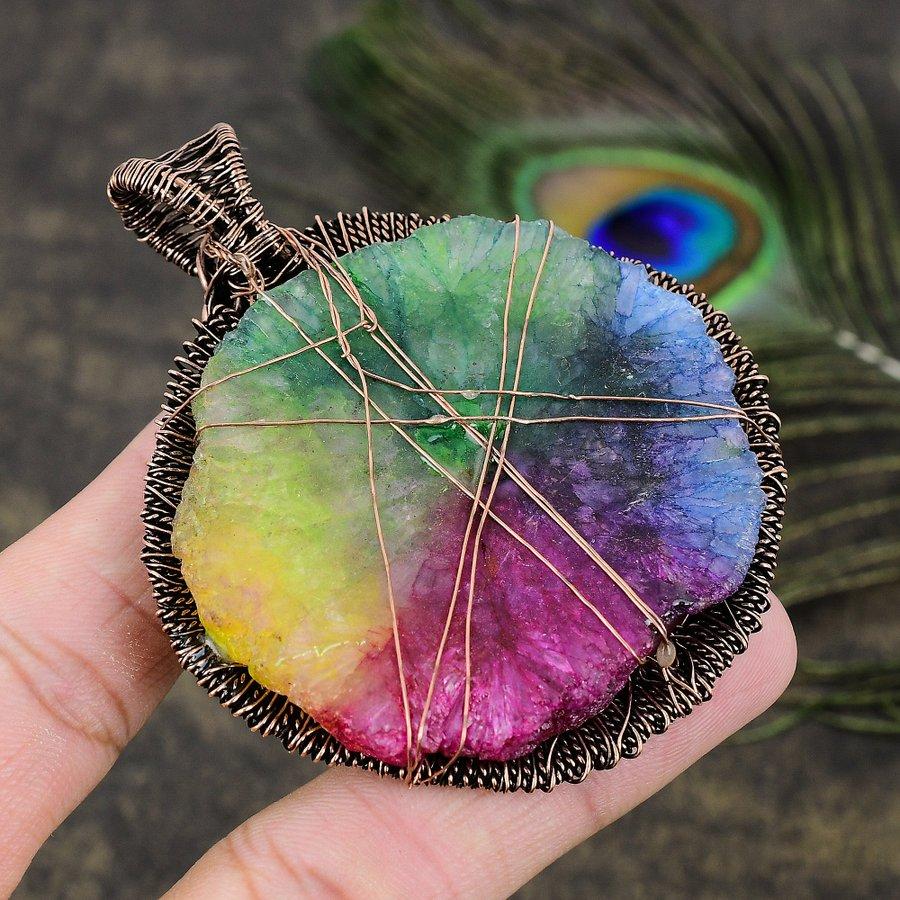 Радужный солнечный кварц, кулон из медной проволоки, 2,99 Y8h35
