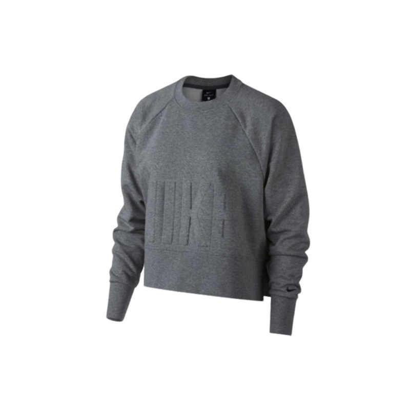 Nike Solid Color Letter Logo Embossed Cropped Long Sleeve Sweatshirt Women Sweatshirt Gray AH8437-091