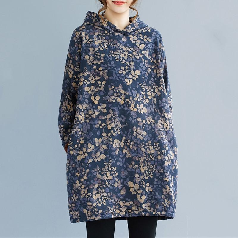 Хлопковое худи с длинным рукавом большого размера, винтажный цветочный принт, новинка, платья для женщин, повседневное свободное мини платье на весну, осень, зиму