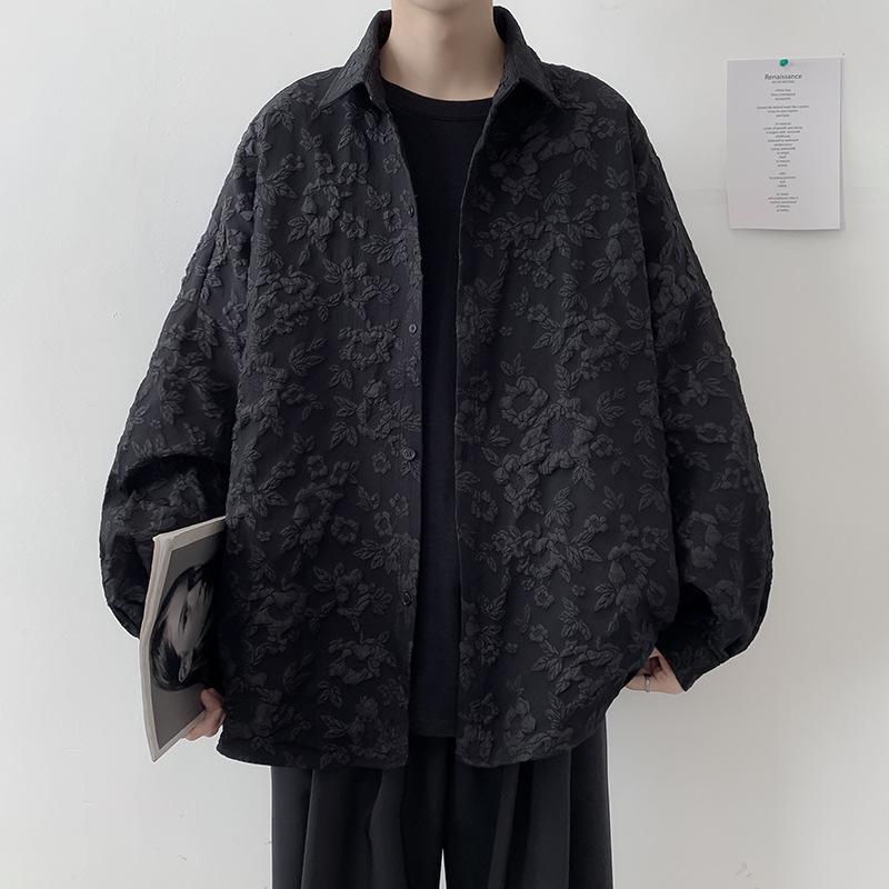 Мужская белая рубашка Harajuku с длинным рукавом — модная японская мода, свободный повседневный крой с принтом в виде пены.