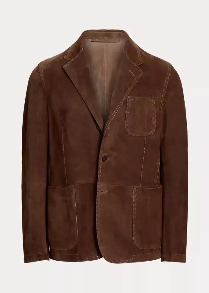 Men Coat Handmade Casual Formal Party Stylish Brown Pure Suede Leather Blazer