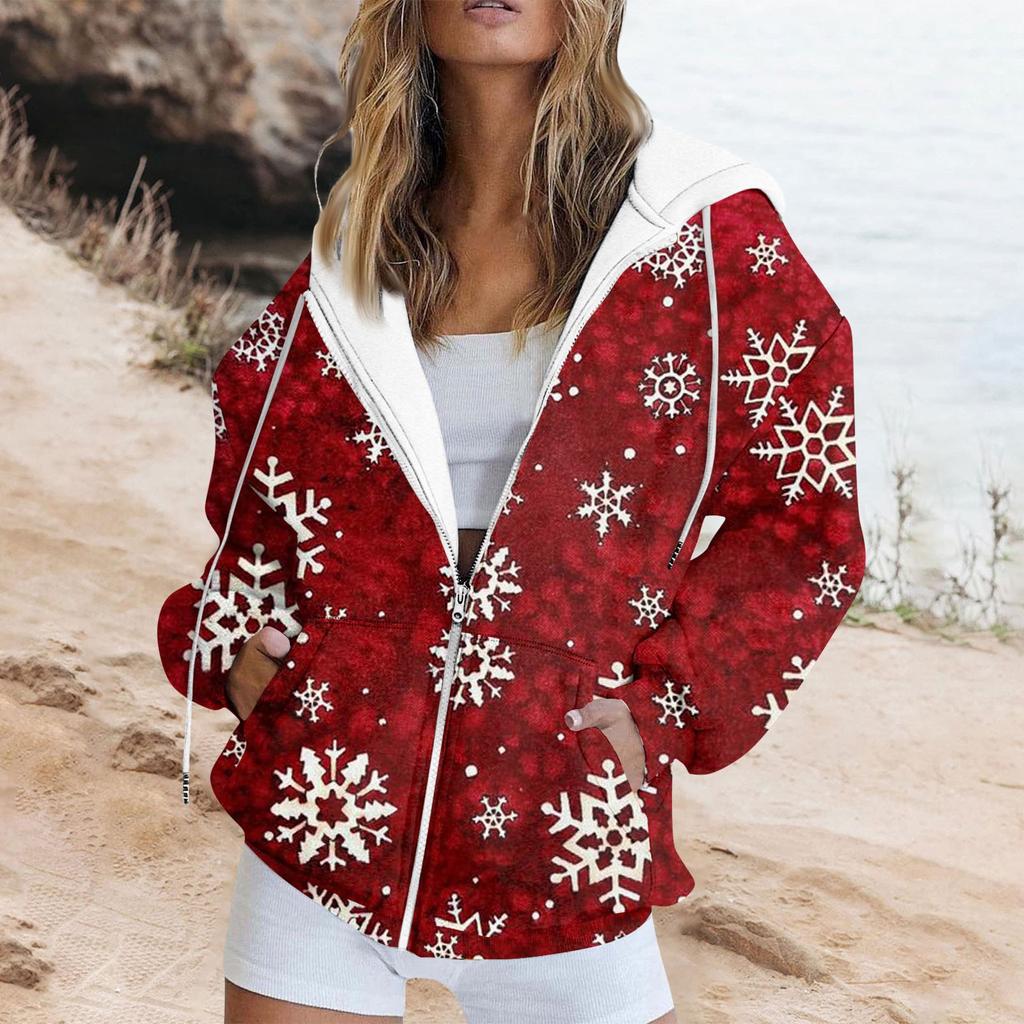 Женская мода повседневная рождественская печатная толстовка и зимняя длинная куртка с карманом кардиган куртка с капюшоном пальто