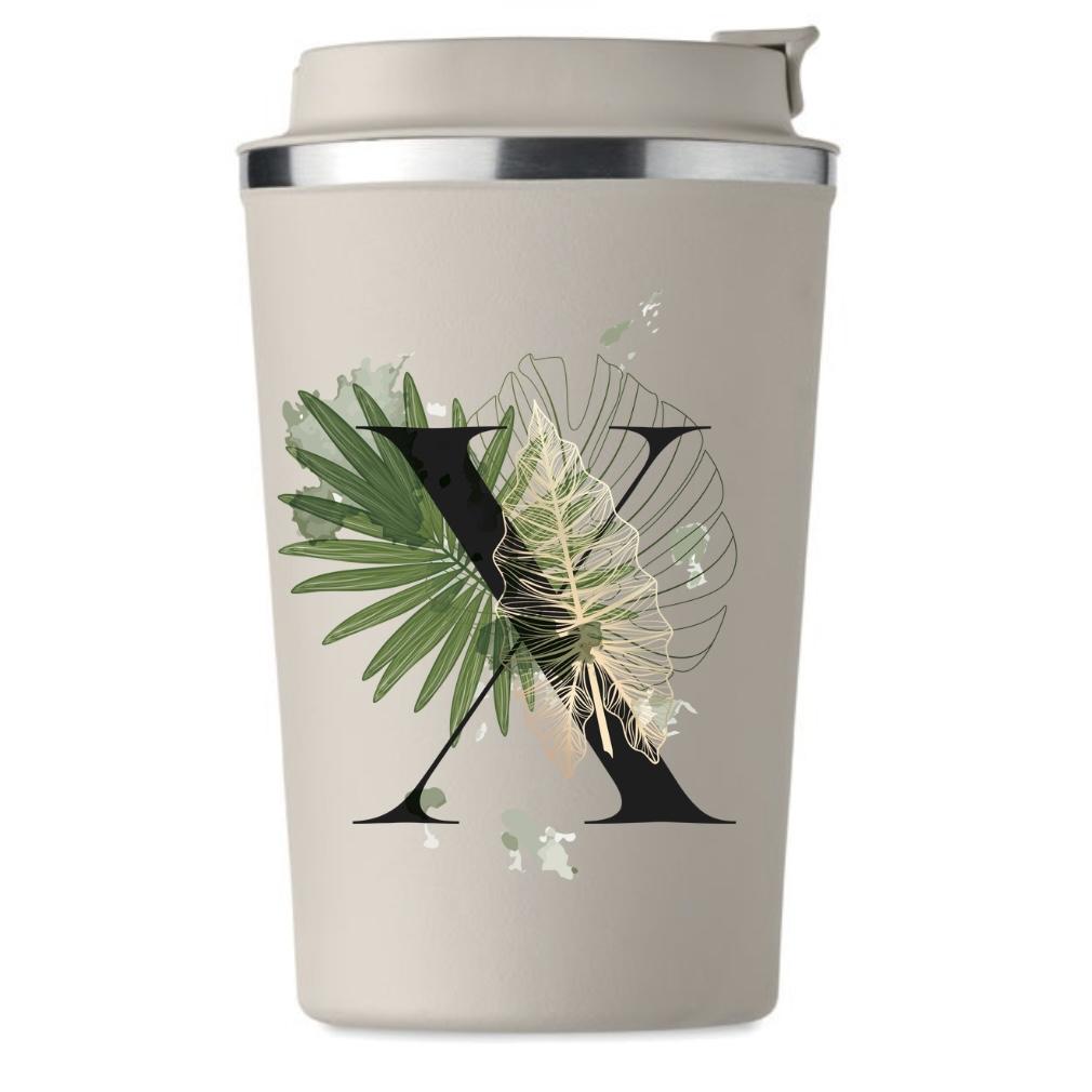 Premium Thermal Mug Beige with the letter X Straight Edge Generation KT_233_b