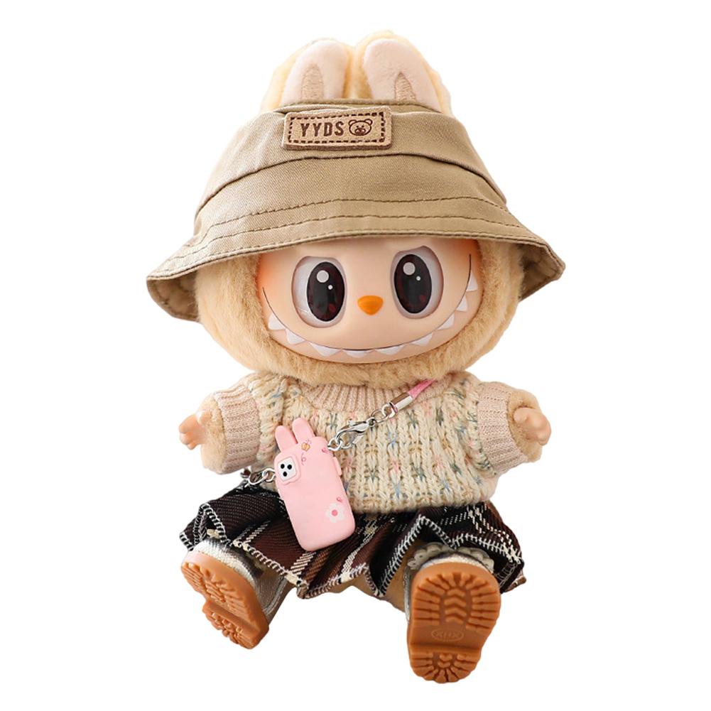 Мини-наряд для куклы Мягкий вязаный костюм-свитер с подвеской в виде камеры и обуви Комплект юбок Платье с кавайным мишкой для куклы 15-17 см