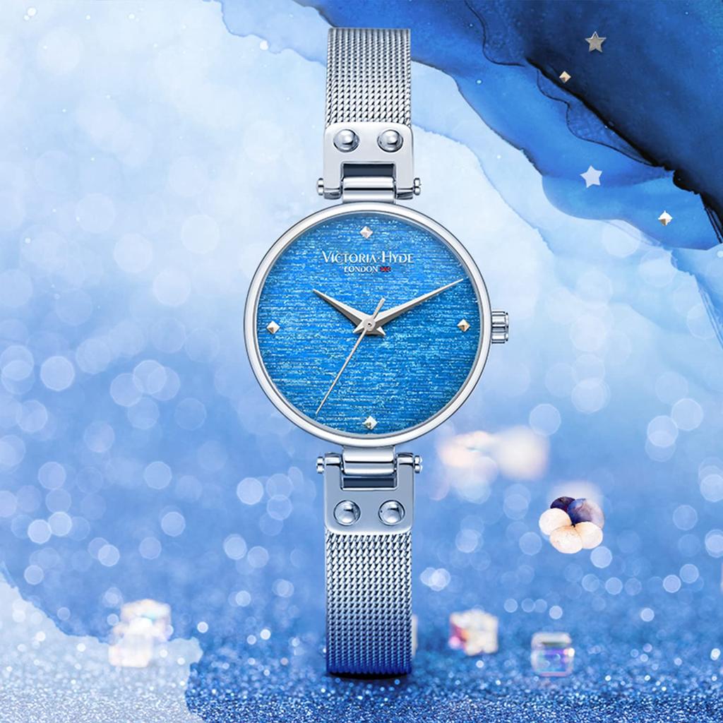 [VICTORIA HYDE] Женские модные часы, маленькие, тонкие, повседневные, водонепроницаемые, японские, кварцевые, стильные, с фейерверком, браслет из нержавеющей стали, на день рождения для женщин