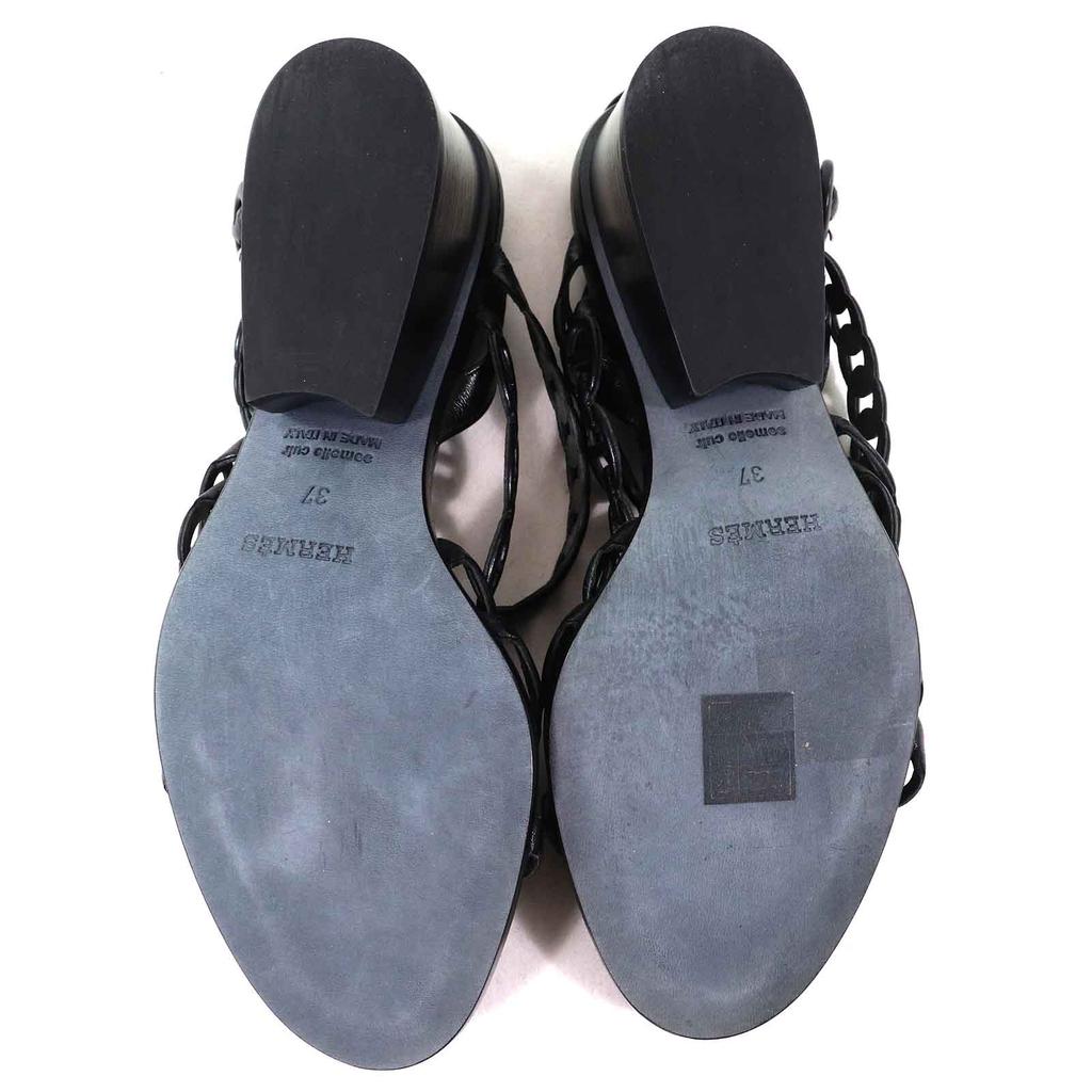 Great HERMES Sandals Romanzo Chaine d'Ancre ankle strap black leather Women 37 Used