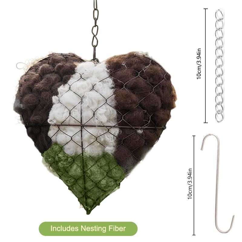 Handmade Fiber Bird Nesting Heart, Refillable Birds Haven 1 Heart Shape Hummingbird Nesting And 80G Of Nest Materials