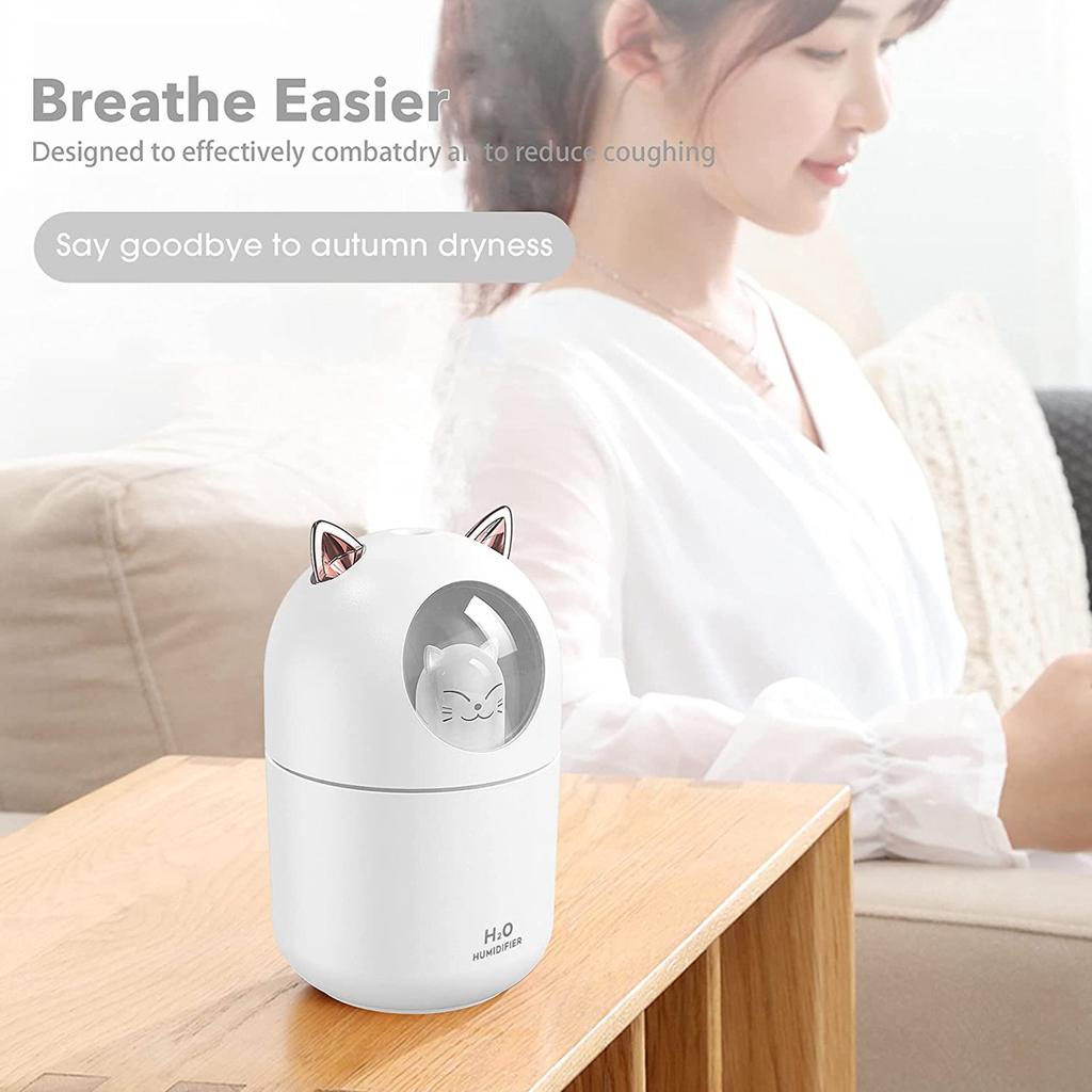 Увлажнитель воздуха Cute Cat Cool Mist для дома, ночник Cat Essential Pure Air для детской комнаты, легкая очистка, тихая работа, белый цвет