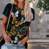 Women Summer T Shirt Butterfly Print Retro Fashion Short Sleeve Tees Casual   Printed  Tops