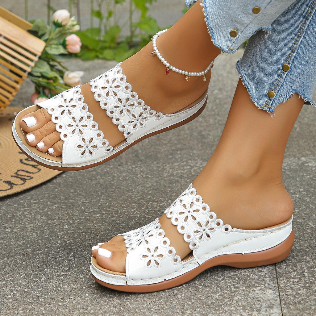 Туфли с вырезами Тапочки на одно плечо Повседневные шлепанцы на толстой подошве и танкетке