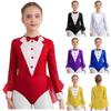 Girls Jazz Dance Costume Sparkly Sequins Bodice Tulle Skirted Leotard Long Sleeve Back Invisible Zipper Bodysuit