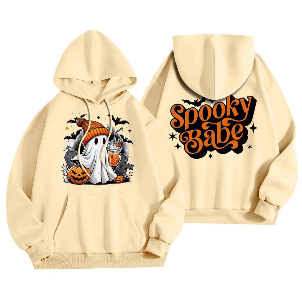 Женская мода, легкий женский свитер с длинными рукавами и карманами, толстовка с капюшоном на Хэллоуин