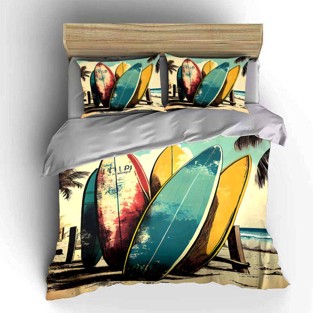 Colorful surfboards and palm trees. Bedding sets Duvet cover sets Duvet covers Pillowcases(1 * Duvet Cover 2 * Pillowcases without duvet insert)